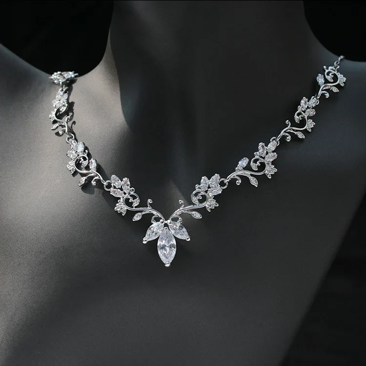 SLBRIDAL, медные свадебные с кубическим цирконом, ювелирный набор, для невесты, CZ, ожерелье, серьги, набор, для банкета, вечерние, ювелирный набор, для подружек невесты, ювелирное изделие