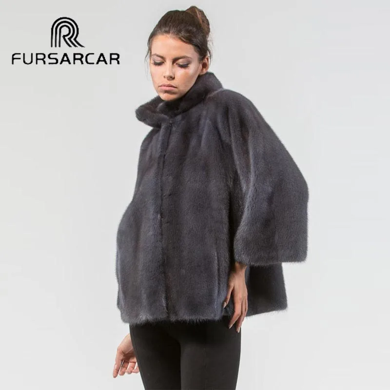 Женская норковая шуба FURSARCAR длинная из натурального меха норки со стоячим