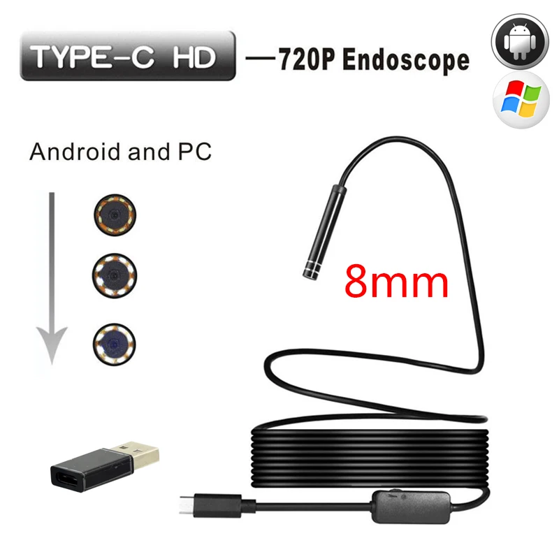 8 мм мягкий кабель Android type c USB эндоскоп камера Тип C Инспекционная ПК телефон Труба
