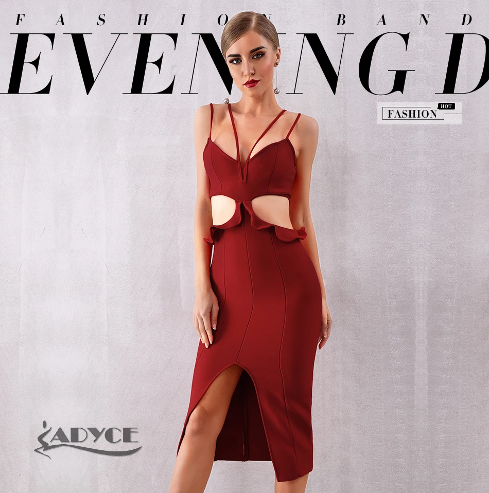 ADYCE новое летнее женское Бандажное платье Vestido, сексуальное платье без рукавов на бретельках с рюшами, Клубное платье миди, вечерние платья знаменитостей