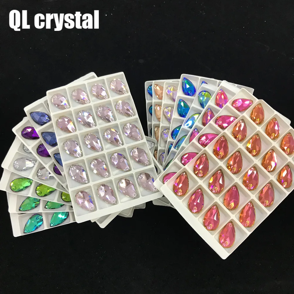 QL Crystal Sew on Rhinestones Colors K9 Flatback Tear Drop stone for DIY wedding dress clothing bags shoes material | Дом и сад
