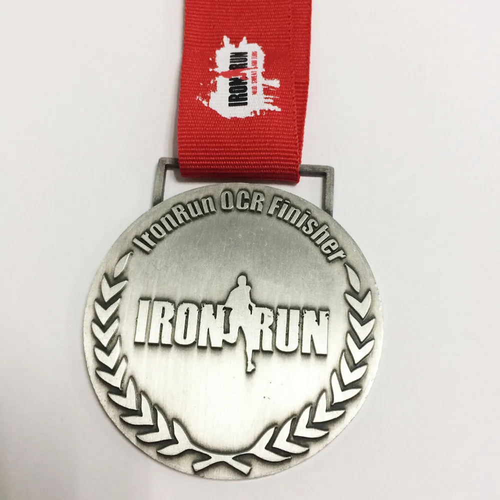

customized medal in silver finish with screen printing ribbon--250pcs