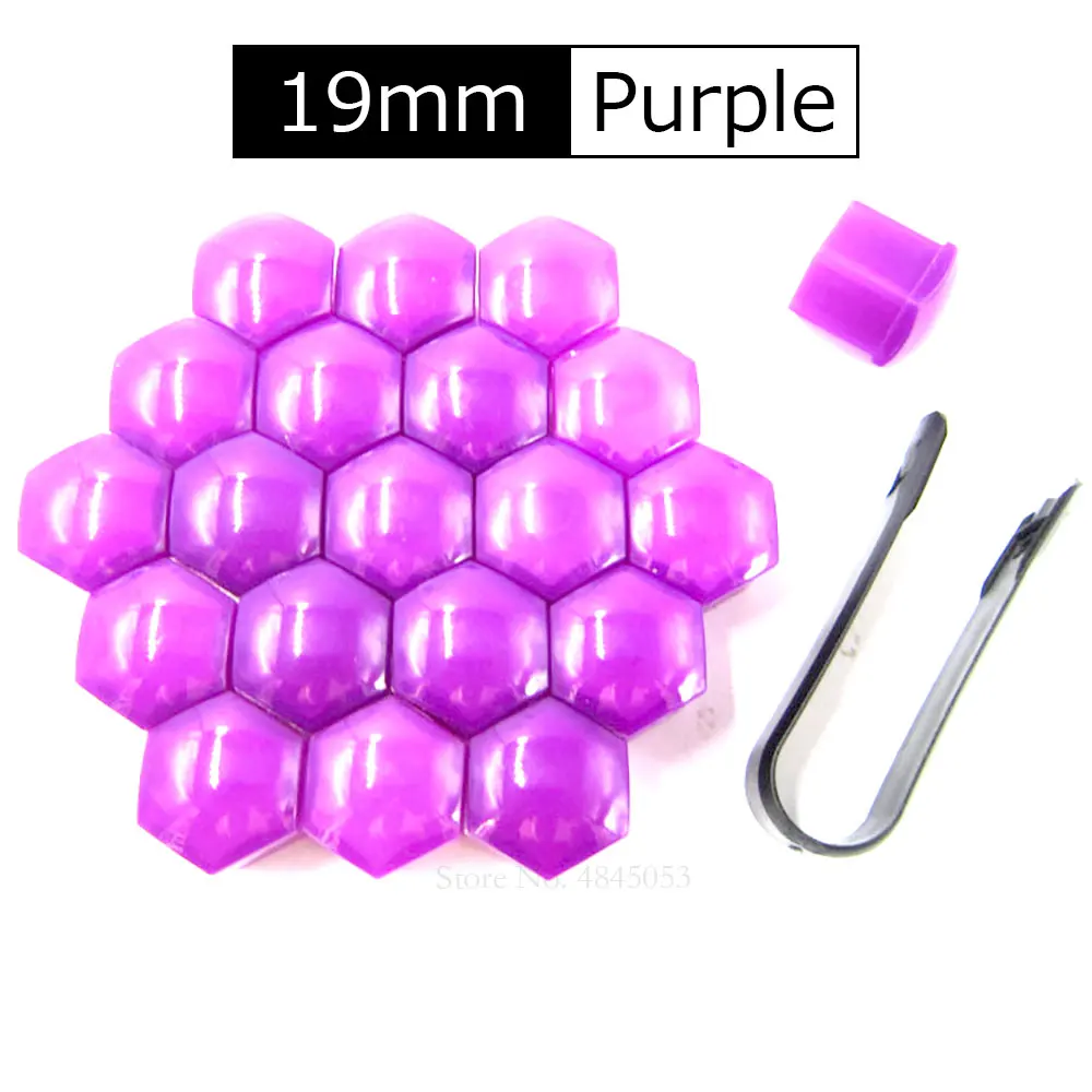 19mm-purple 17 мм 19 мм 21 мм автомобильные универсальные колесные гайка с болтом крышка головки Защитная крышка болта s наружное украшение защита болтов обода 20 шт - Цвет: 19mm-purple