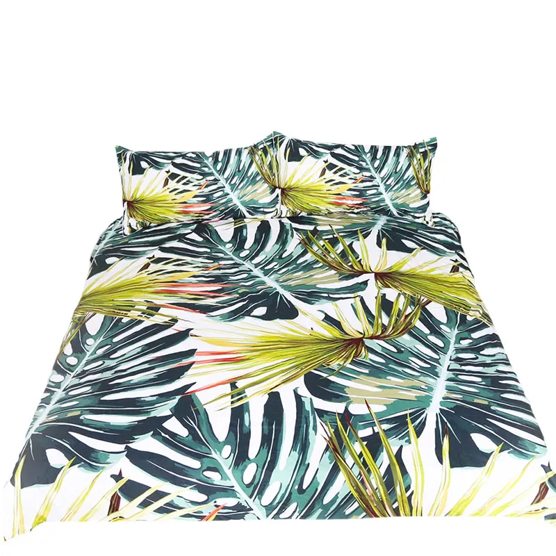 3Pcs/Set Plant Leaves Comforter Bedding Set Monstera Printed White Bed Duvet Covers Sheet Home Textile Bedclothes | Дом и сад