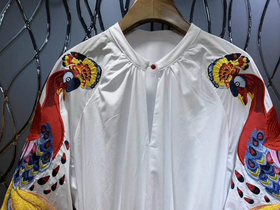 New Lazy Fashion Embroidery Harbor Style Small-collar Heavy Industry Dress in Summer of
