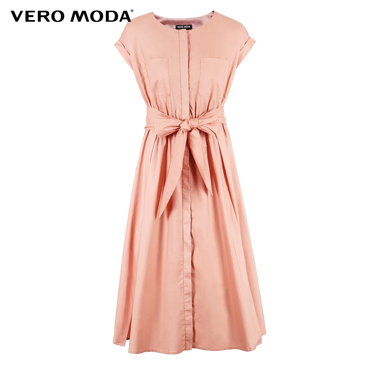 Vero Moda 2019 летнее женское платье розовое для работы эластичное боковое с разрезами