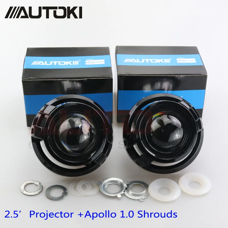 Автомобильный Стайлинг Autoki, мини 2,5 дюймов, HID Bi xenon, фары, объектив проектора+ маска Apollo, Модифицированная H7 H4, фары, линзы, лампы H1