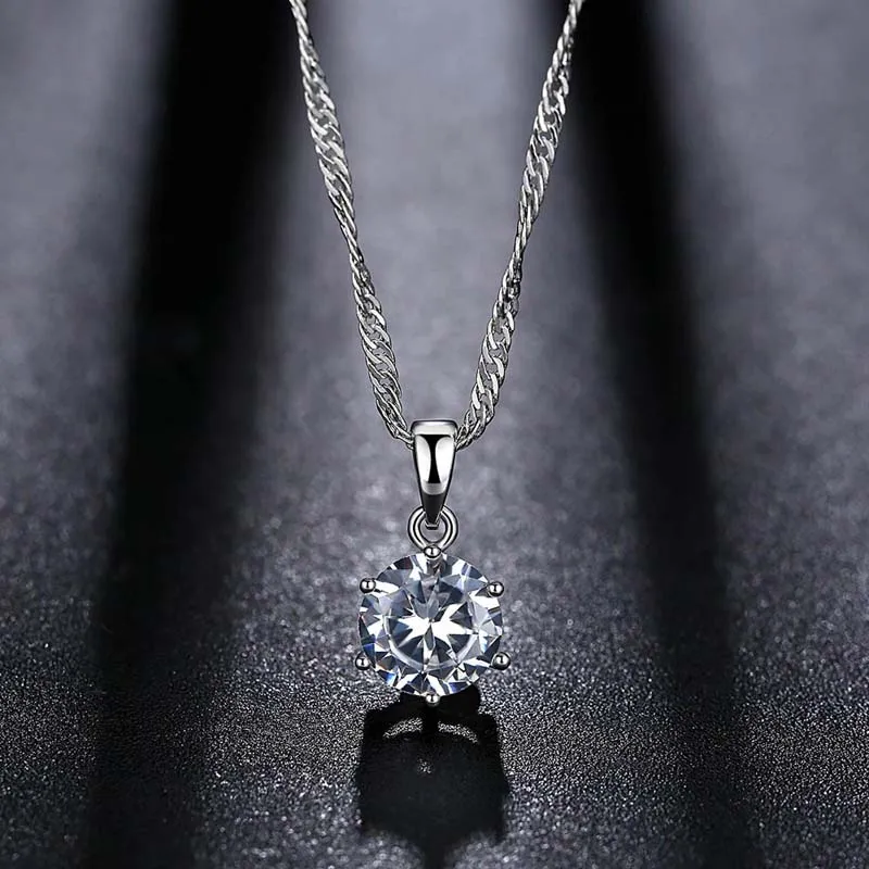 Fashion AAA Zircon Round Crystal Pendant Choker Necklace for Women Females Green Purple Blue Pink Color CZ Jewelry Gifts