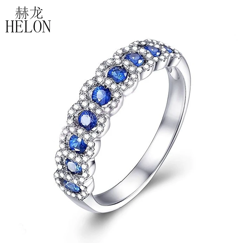 HELON Solid 18 K Белое Золото 0.95CT натуральные сапфиры бриллианты кольцо с драгоценным камнем обручальное юбилейное кольцо для женщин классические ювелирные украшения