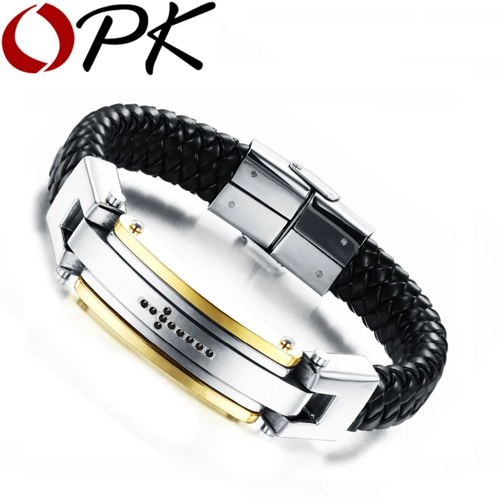 OPK винтажные мужские браслеты из натуральной кожи модные классические