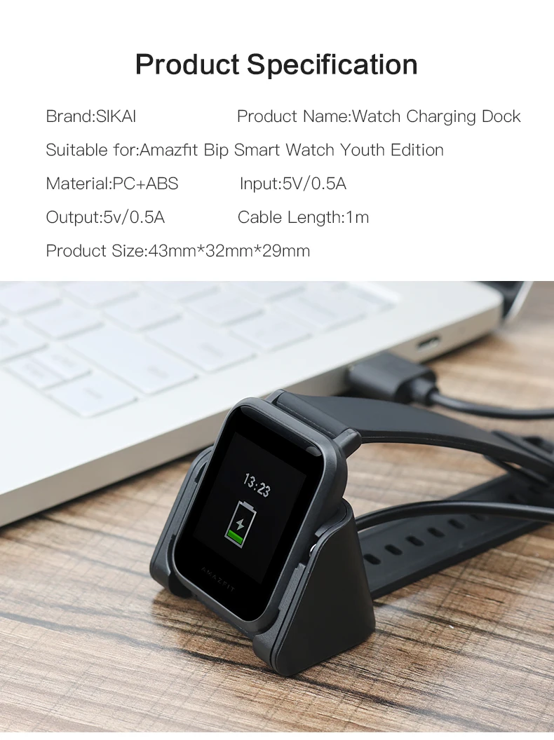 Для Amazfit Bip зарядные устройства Замена портативная станция Смарт часы зарядная док-станция для Huami Midong lite с 1 м USB шнур A1608