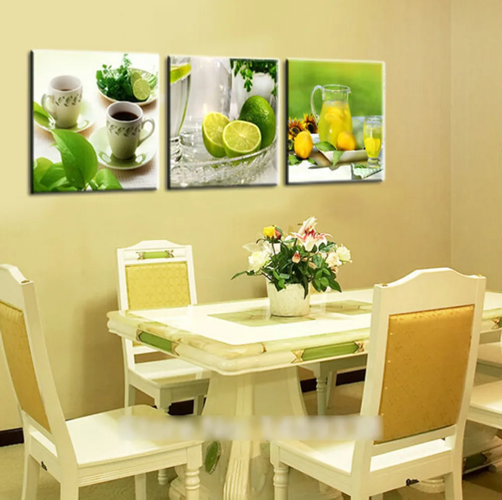 Оригинальные чернила масла 3 Панели Печать холст фруктов Кухня живопись для