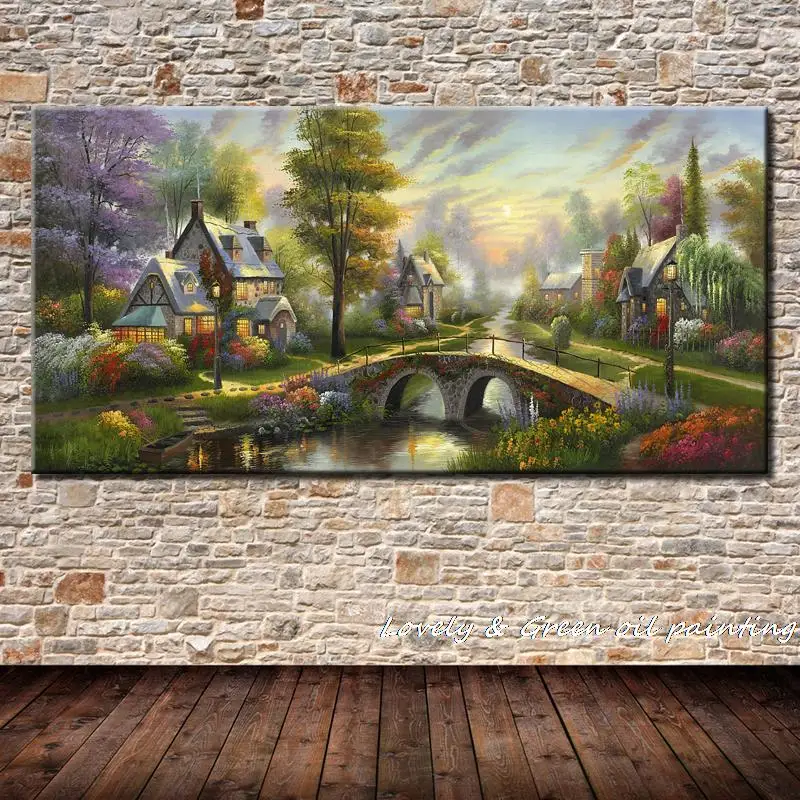 Картина маслом на холсте красивый мост река пейзаж для украшения дома