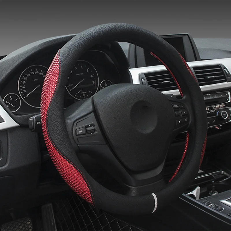 

38 см чехол рулевого колеса автомобиля противоскользящие кожаные автомобилей рулевого колеса чехлы из дышащего материала; Ручная строчка р...