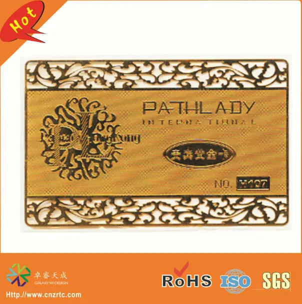 custom size steel plated gold outline cutting out gold metal membership card