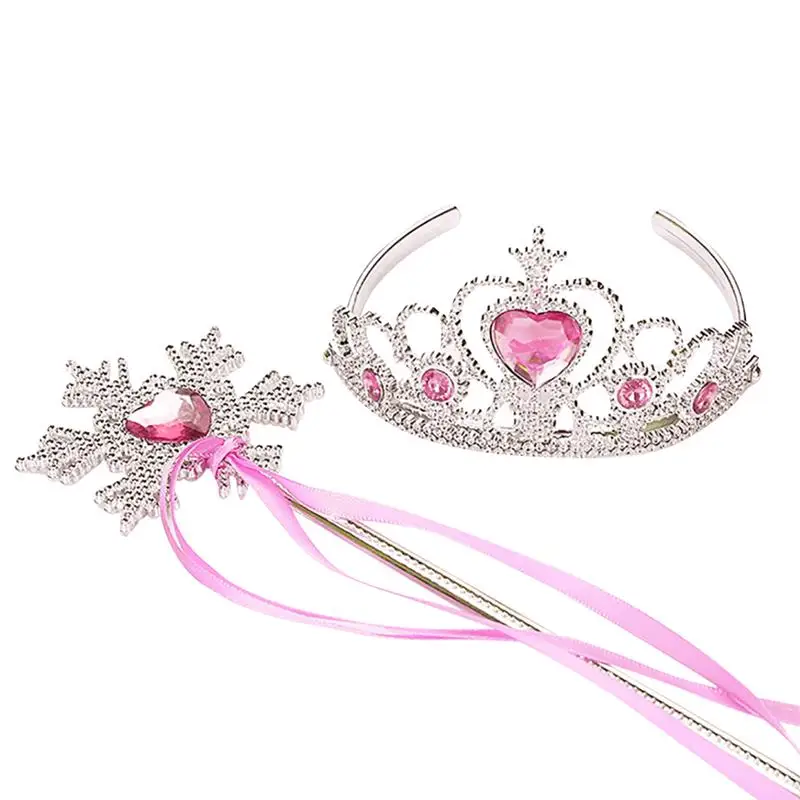 Pink Сверкающие обручи с короной принцессы для девочек Ювелирное Украшение в подарок на день рождения королева диадема заколка для детей волшебная палочка наборы аксессуаров - Цвет: Pink