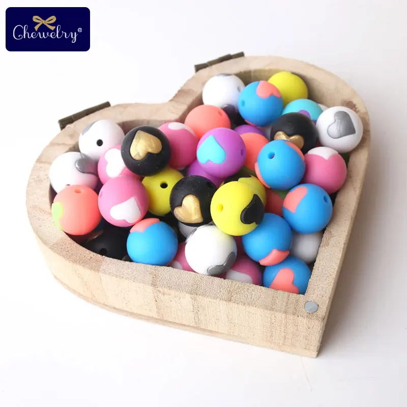 CHEWELRY 5pcs Silicone Heart Shape Beads Food Grade Teething Accessories Baby Shower Toys Necklace Bracelet Teether Product | Мать и