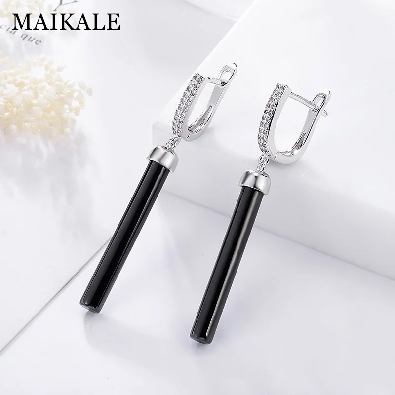 MAIKALE новые модные серьги в виде капель с Медь ААА кубического циркония прямые lin черный, белый цвет Керамика золото; серебро; Сережки для Wonen подарок