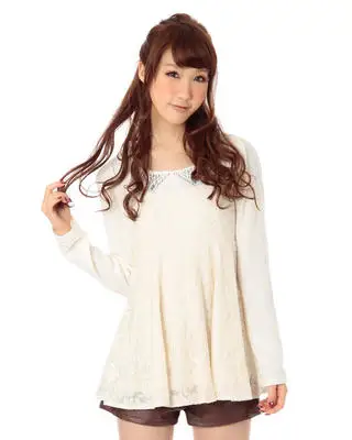 

Japanese L*z Lisa Neckline Diamond Flower Lace Stitching Dress Top