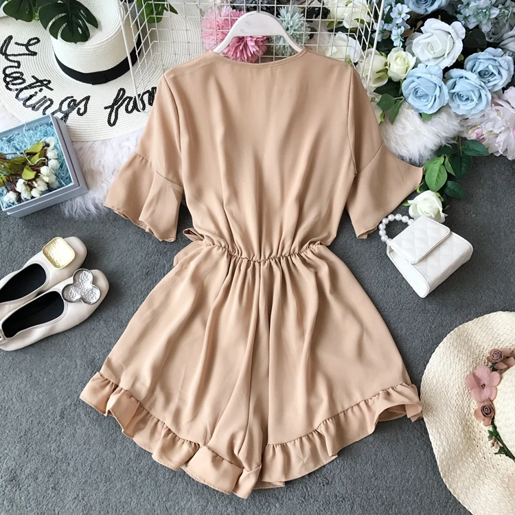 Комбинезон с воланом 2019 новые модные женские комбинезоны летние пляжные v