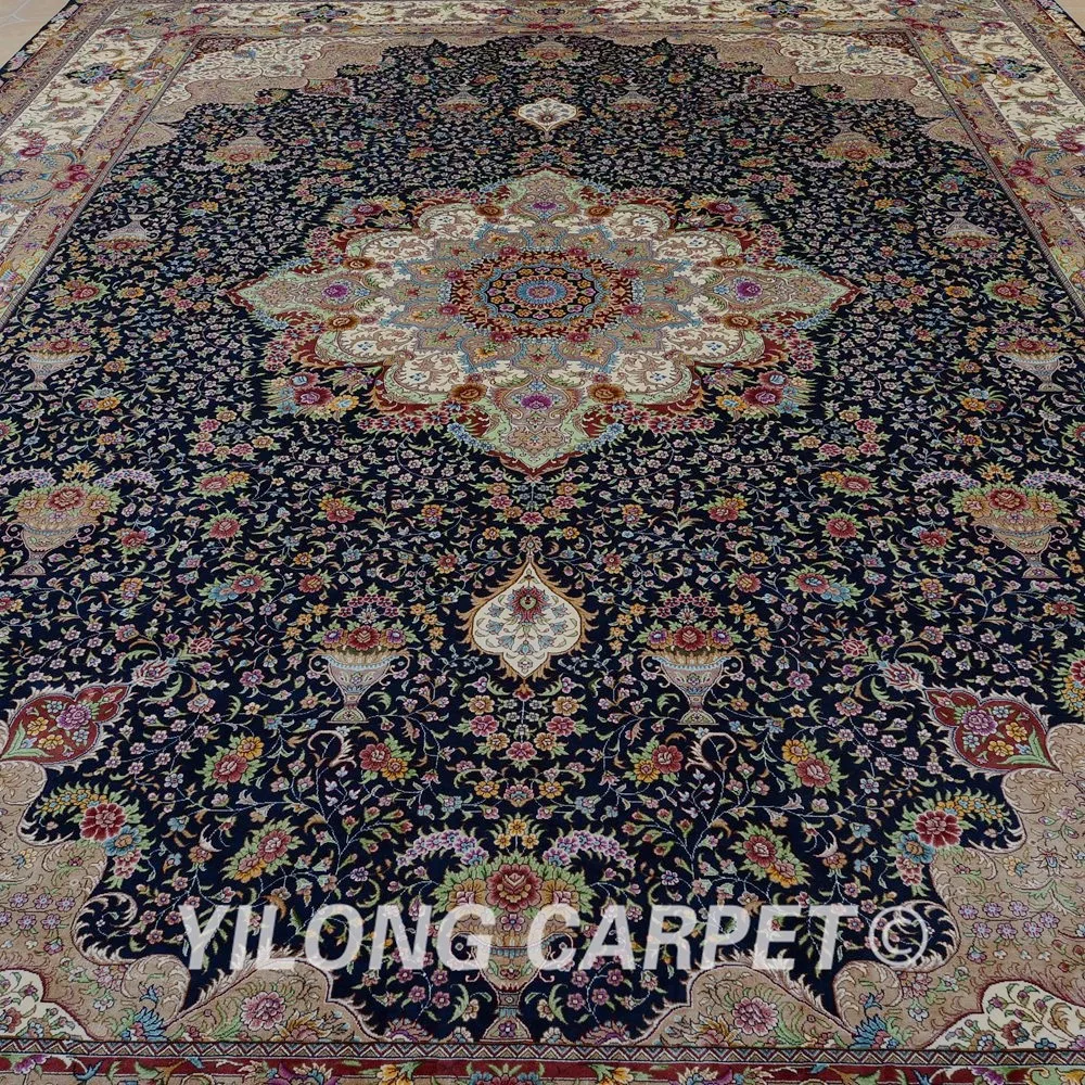 Yilong 10'x14 Vantage Тебризский шелковый ковер Большой античный "Медальон" иранский шелковый ковер(0346