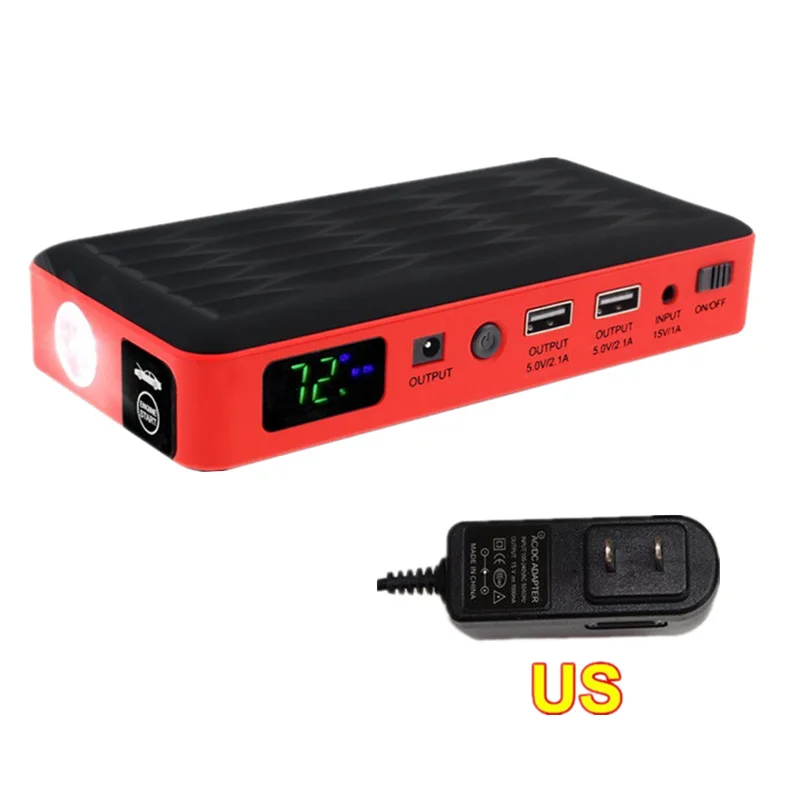 US Plug Минуту Мощность 600A пик 18000 мА/ч, 12V Портативный автомобиля Батарея пусковые устройства аварийного усилитель Зарядное устройство авто Мощность банк SOS светильник - Цвет: US Plug