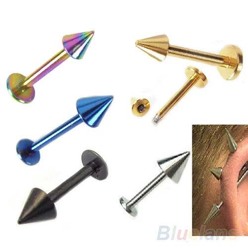 10Pcs Men Women Black Stainless Steel Stud Earrings Lip Spike Piercing Chip Bars Ear For Fashion 01IH 4OAS BE57 | Украшения и