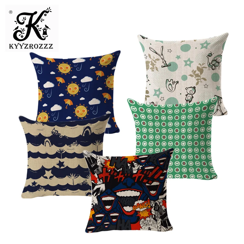

Lovely Cartoon Cushion Covers Plain Weave Square Cotton Linen Home Deco Pillowcase Waist Pillow Almohada