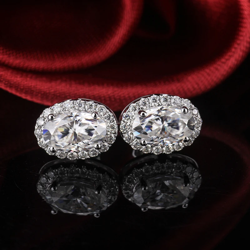 1 0 CT EF цветные прозрачные овальные серьги гвоздики с бриллиантами Moissanite 18 k белое