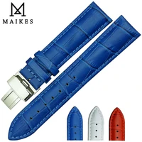 maikes bule genuine leather watch band with stainless steel folding buckle 16mm 18mm 20mm watch strap