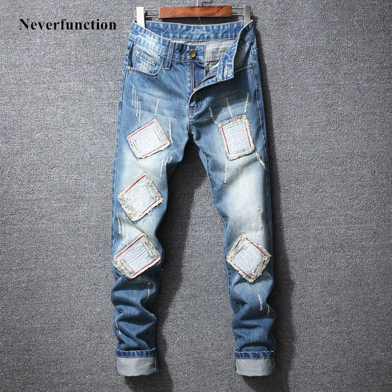 Мужские Новые облегающие джинсы в стиле хип хоп модные мотоциклетные мужские