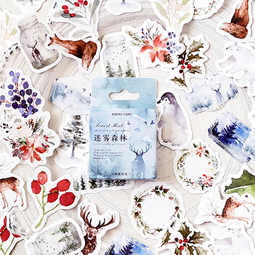 46pcs/lot Forest Fog Stickers Japanese Custom Adhesive Scrapbooking Sticker Diy Diary sticker|Наклейки| |