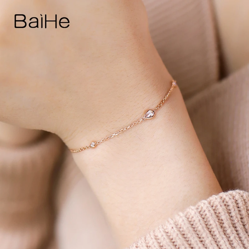 BAIHE Solid 18K желтое золото 0.30ct H/SI натуральные бриллианты свадебные женские модные