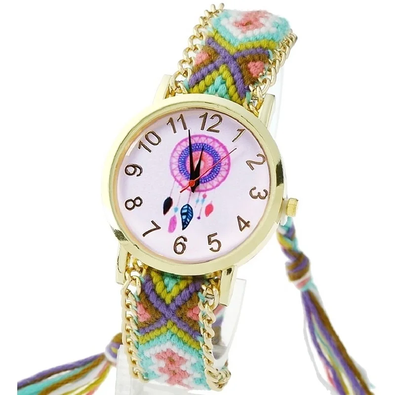 Женские часы Gnova Platinum розовые наручные в стиле Ловца снов этнические с винтажным