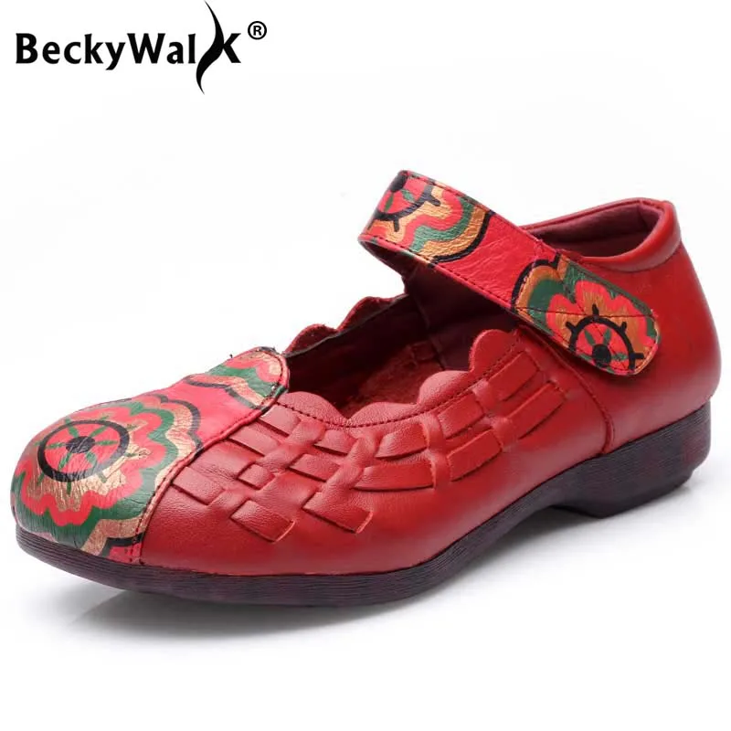 Лоферы BeckyWalk женские из натуральной кожи модная Винтажная обувь на плоской