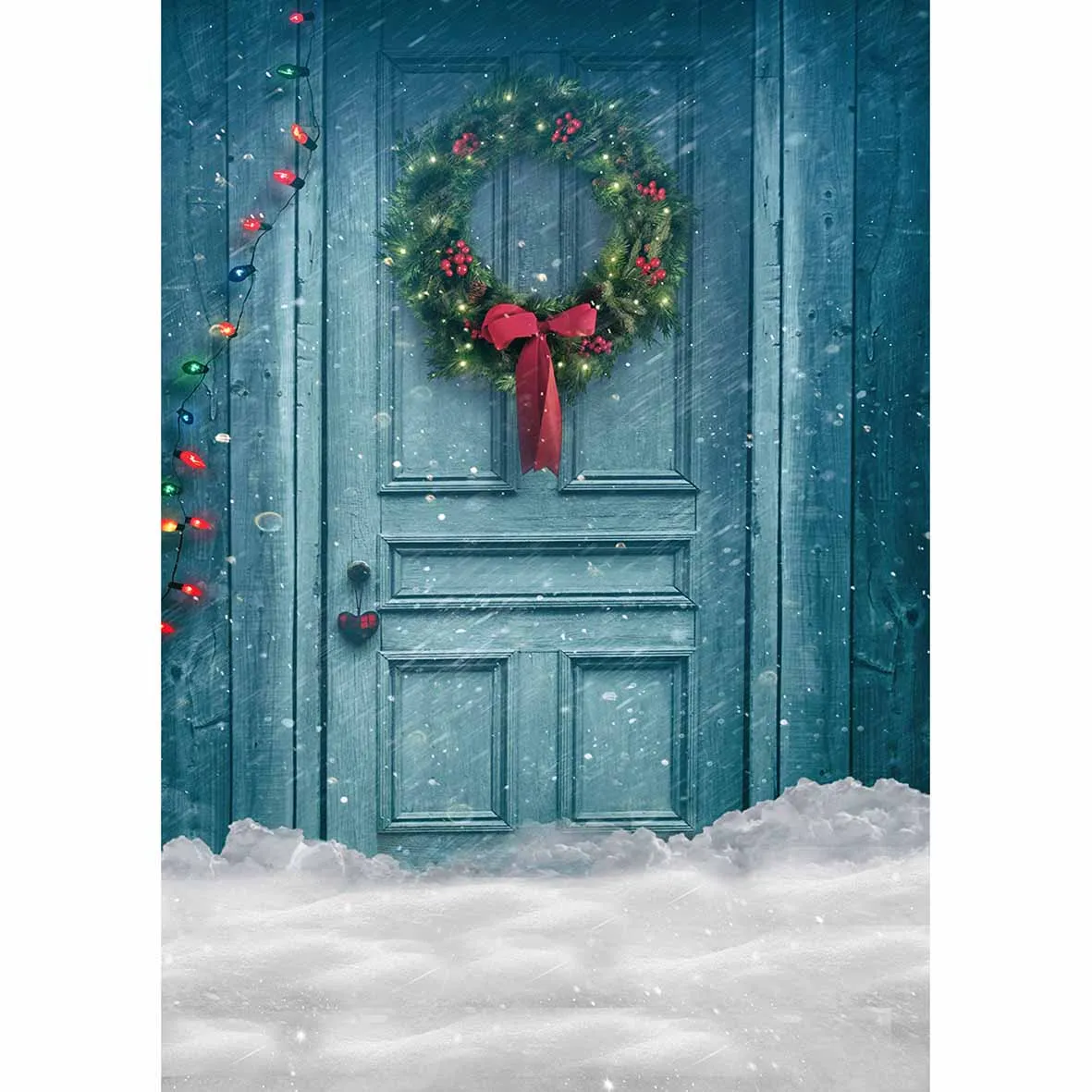 Allenjoy фон для фотосъемки на Рождество с голубыми дверями и цветными маленькими