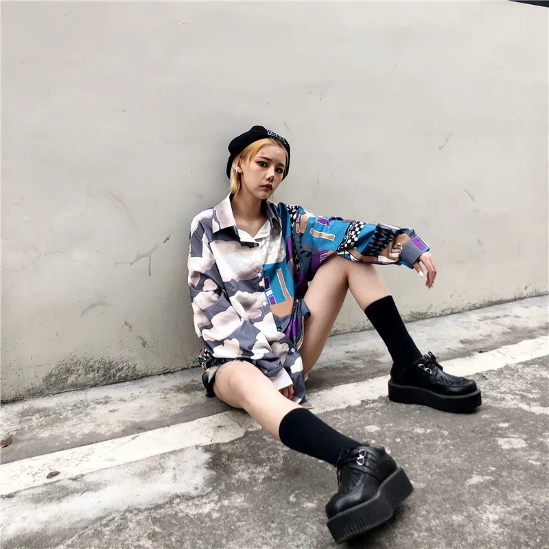 Женская рубашка Cheerart Harajuku топы и блузки большого размера с длинным рукавом