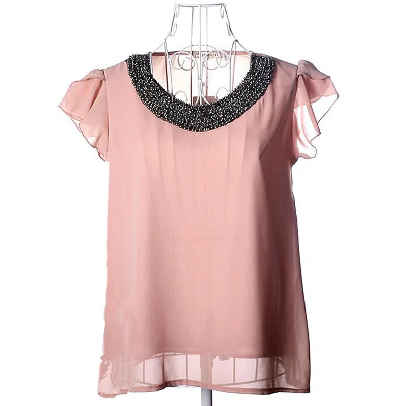 Летняя шифоновая блузка с бисером новинка 2017 женские повседневные свободные