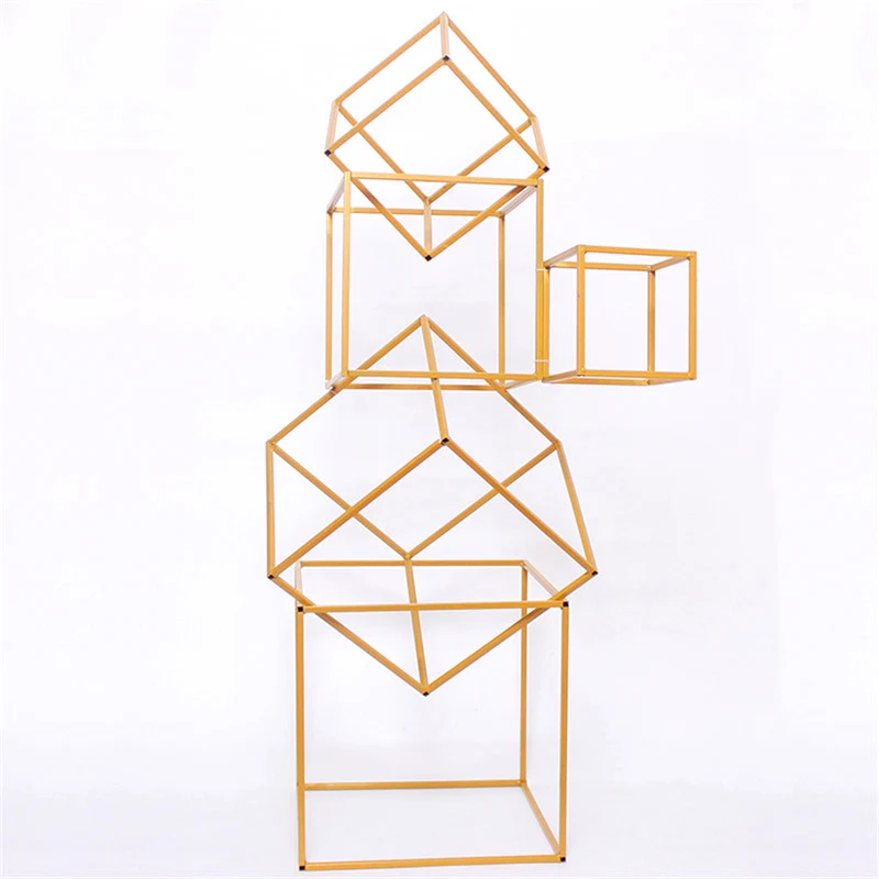 gold 5pcs 1set JAROWN креативный Мульти Стиль Геометрическая квадратная рамка Цветочный декор набор Железный художественный многоугольник Свадебный сценический реквизит оконный Дисплей Декор - Цвет: gold 5pcs 1set