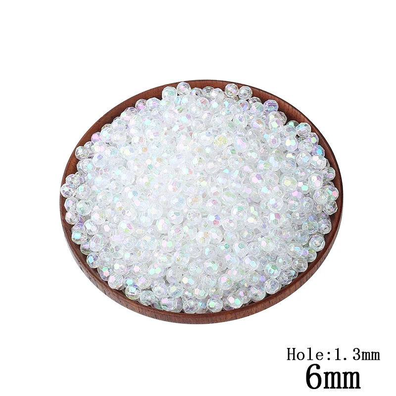 200pcs/Lot 6MM Transparent Color Cut Faceted Plastic Beads DIY Jewelry Making Wholesale Decorations Small Ball Round Hole | Украшения и