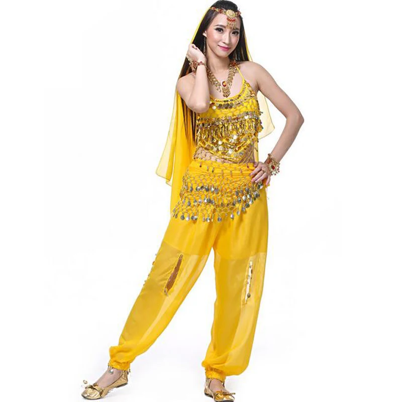 Блузка-топ с бусинами и брюки-фонарики монетами поясной ремень 128 цепочка на