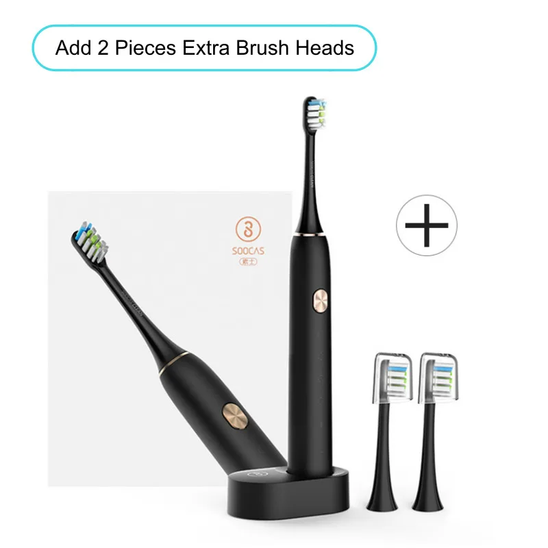 Black add brush head Xiaomi Soocas X3 sonic электрическая зубная щетка обновленная ультразвуковая автоматическая зубная щетка для взрослых USB перезаряжаемая Водонепроницаемая Смарт-приложение - Цвет: Black add brush head