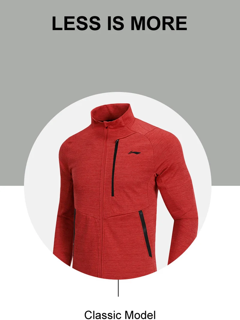Li-Ning мужской тренировочный свитер, 74% хлопок, 26% полиэстер, обычная посадка, застежка-молния, подкладка, спортивные пальто, топы AWDN359 MWW1417