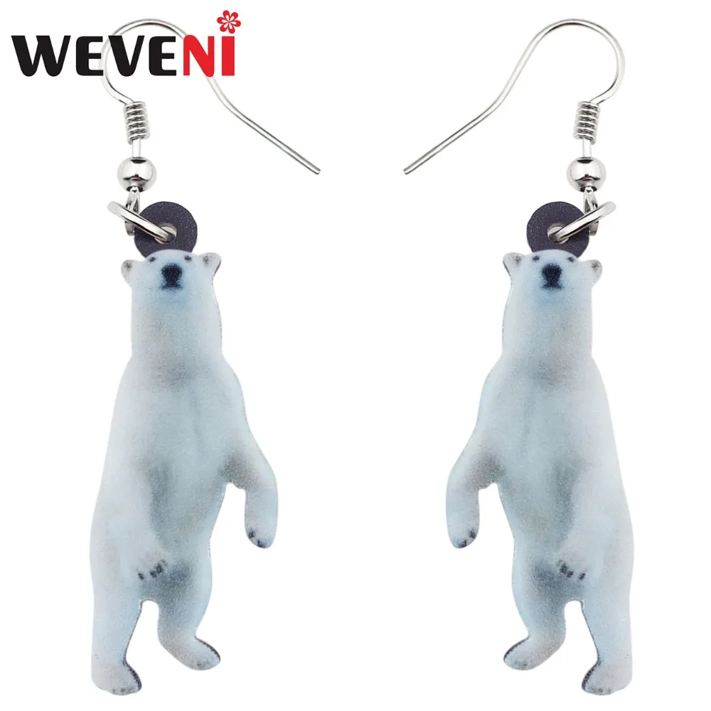 WEVENI Acrylic Standing Polar Bear Earrings New Long Dangle Drop Trendy Fashion Arctic Animal Jewelry For Women Girls Wholesale | Украшения