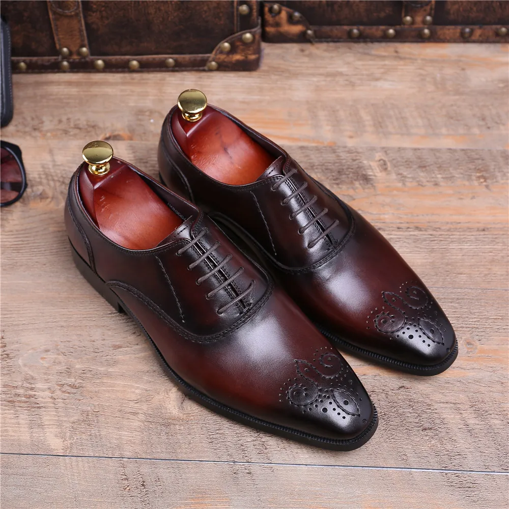Fashion Black / Brown Tan Goodyear Welt Oxfords Social Shoes Mens Wedding Genuine Leather Business Male Dress | Обувь