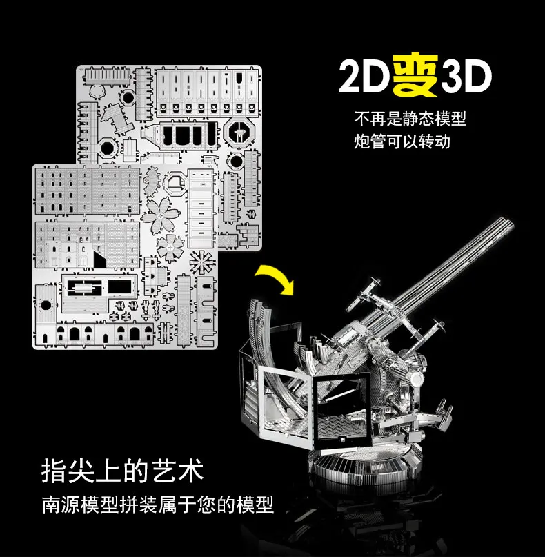 HK NANYUAN US-ANTI-AIRCRAFT 40MM TWIN GUN 3D Puzzle Toys Metal Assembly Model A Collection of Military Fans 2 Sheets artillery | Игрушки и