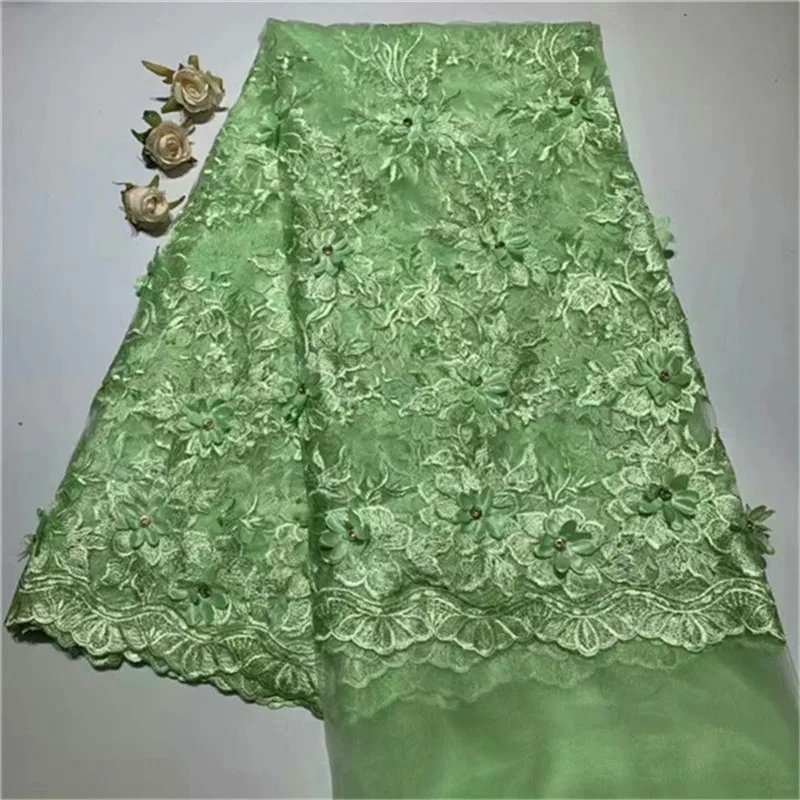 Bridal beads 3d tulle lace fabric high quality african with rhinestones french net for wedding | Дом и сад