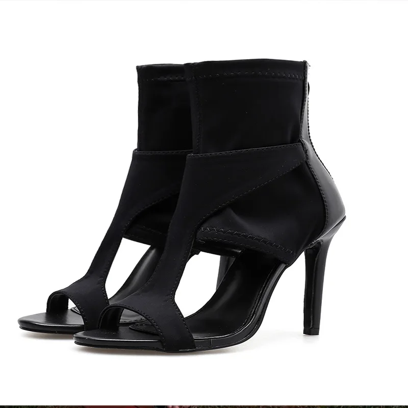 Женская обувь босоножки на тонком каблуке летние эластичные пикантные женские