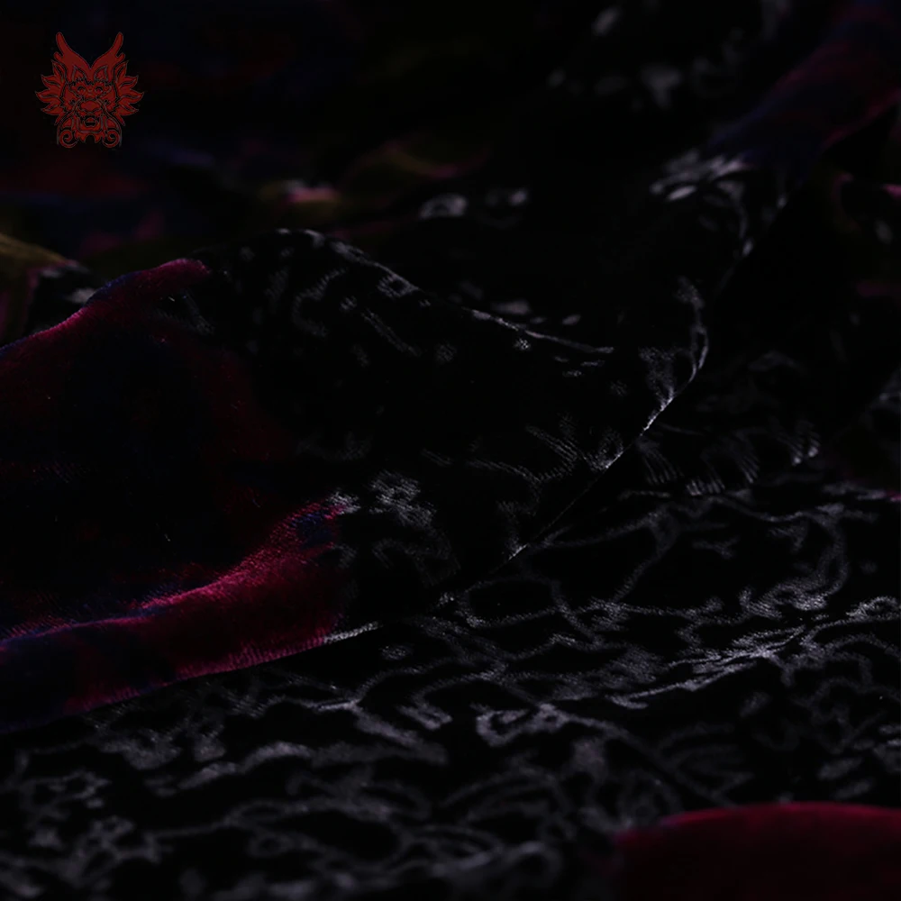 Роскошная черная и красная бархатная отделка с цветочным принтом шелковая ткань