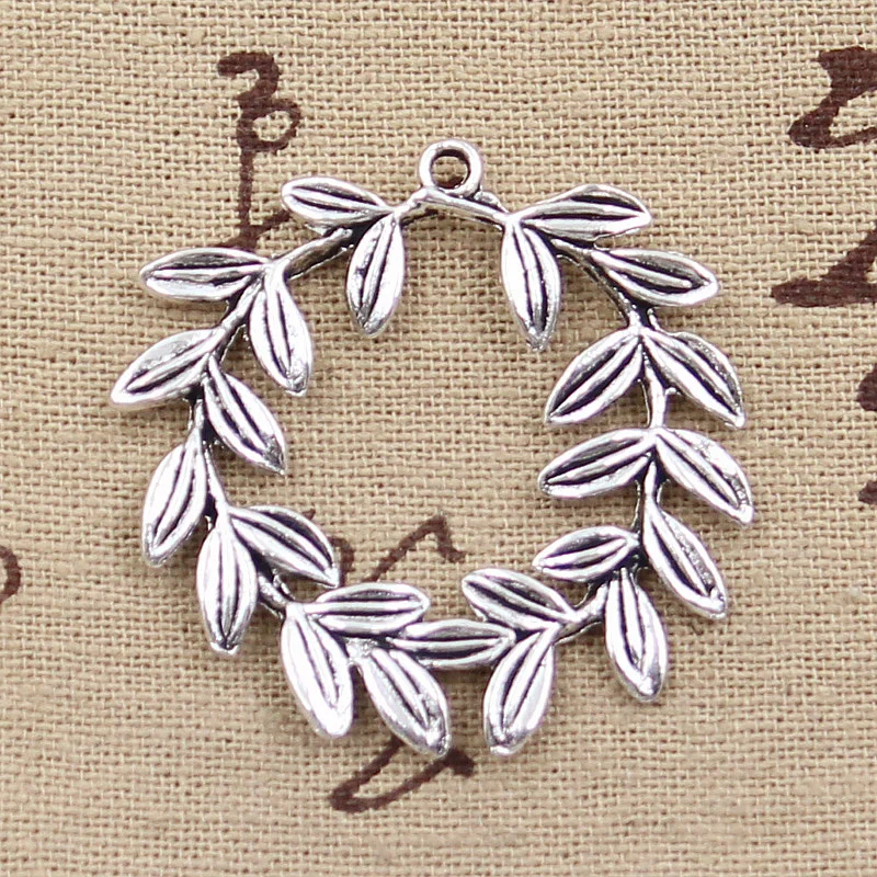 8pcs Charms Olive Branch Wreath 41x36mm Antique Bronze Silver Color Pendants Making DIY Handmade Tibetan Bronze Jewelry